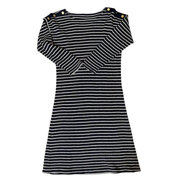 Talbots Navy & White Striped Knit Button‑Shoulder Dress  L – Nautical, French Ch - Picture 1 of 6